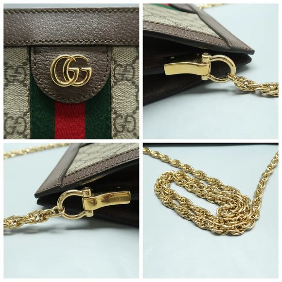 GUCCI Ophidia Chain Small Brown Canvas Shoulder Bag 1126-012225 - Picture 8 of 12